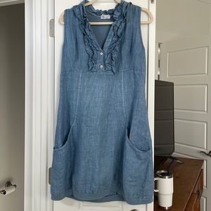 100% linen chambray mixed media dress